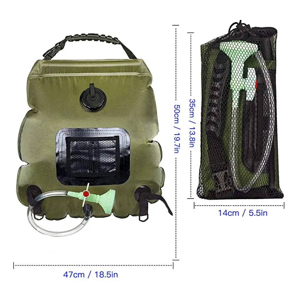 Solarna vreća za tuširanje 20L Vanjska solarna grijanja Premium kampiranje vrećica za tuširanje Tople vode 45 ° C s uklonjivim glavom za tuširanje crijeva