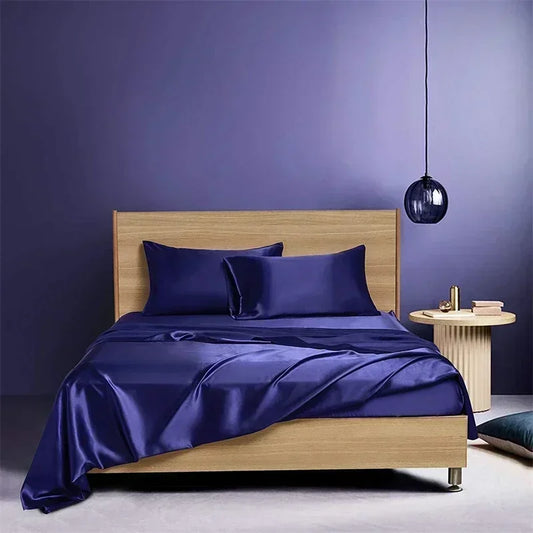 Tela de satén de gama alta Tamaño de la cama de tamaño queen del tamaño de la cama de lujo A Juego de lino de cama Sólido Silky King Size Cubierta de la cama Sets de sábana