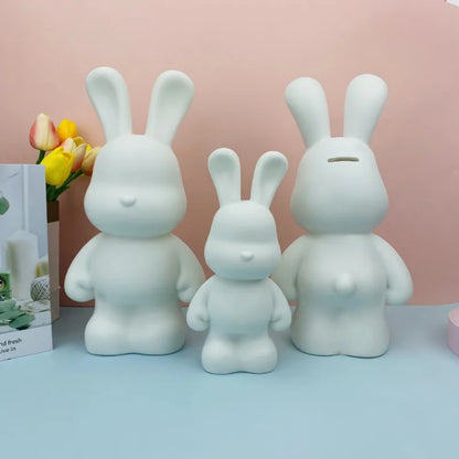 DIY Paint Fluid Rabbit Figure Handmade Pigment Doll Toy White Vinyl Bear Figurine Sculpture House Decoration Table Accessories