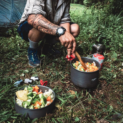 Ensemble d'établissements de camping de camping Alocs avec pot pliant, bouilloire d'eau, poêle à frire, pour le randonnée, les pique-niques et la randonnée
