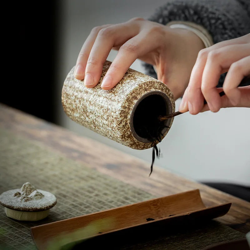 Rough Pottery Antique Tea Jar Ceramic Tea Caddy Moisture-proof Sealed Jar Storage Tank Teas Container Food Organizers Candy Jars