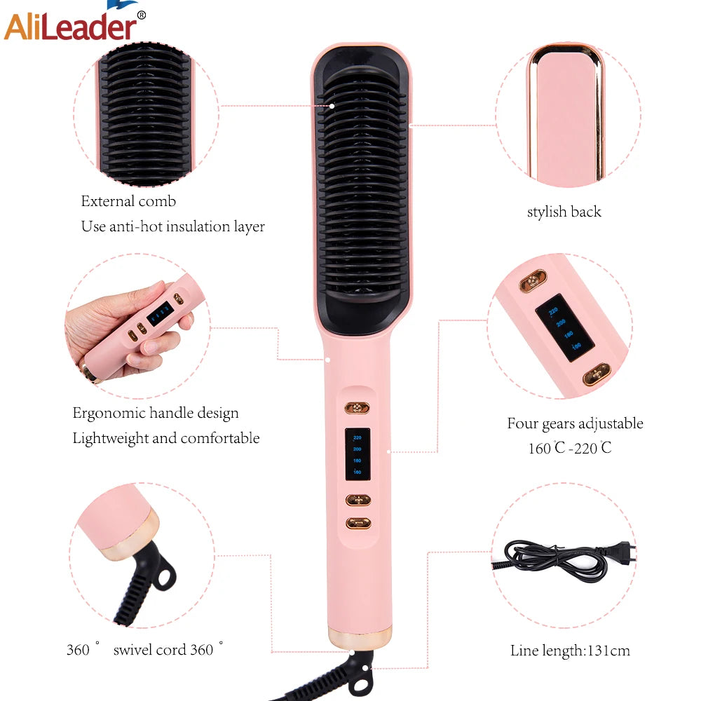 Nouveau peigne chaud lisseur brosse de cheveux professionnel 2in1 peigne chaude litreux électrique peigne curling iron brosse chauffante rapide chauffage