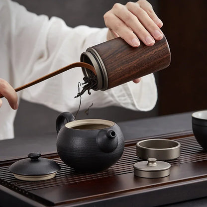 Ebony Sealed Tea Can Pu 'er Storage Storage Tea Box Household Wooden Chinese Portable Tea Can