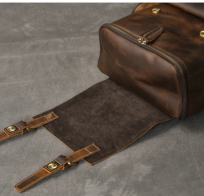 حقيبة ظهر كلاسيكية من الجلد الطبيعي للرجال حقيبة ظهر جلدية لتسلق الظهر حقيبة ظهر كبيرة للمشي لمسافات طويلة للرجال M814