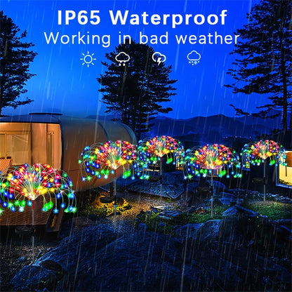 200 LEDs de fogos de artifício de jardim solar LEDs ao ar livre à prova d'água 8Modes Sparklers Solar Lamp para decoração de via externa no quintal do quintal