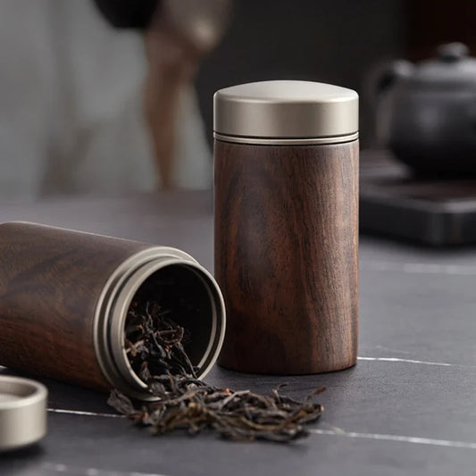 Ebony Sealed Tea Can Pu 'er Storage Storage Tea Box Household Wooden Chinese Portable Tea Can