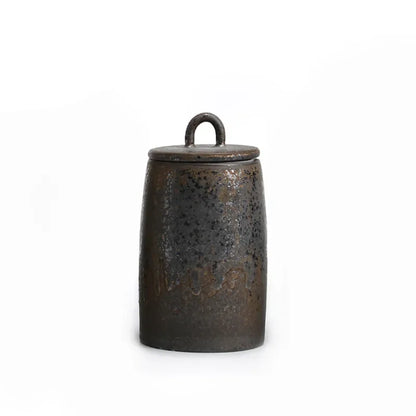 Japanese Ceramic Sealed Tea Caddy Coarse Pottery Large Vintage Spice Jar Household Candy Storage Tank Food Container Canister