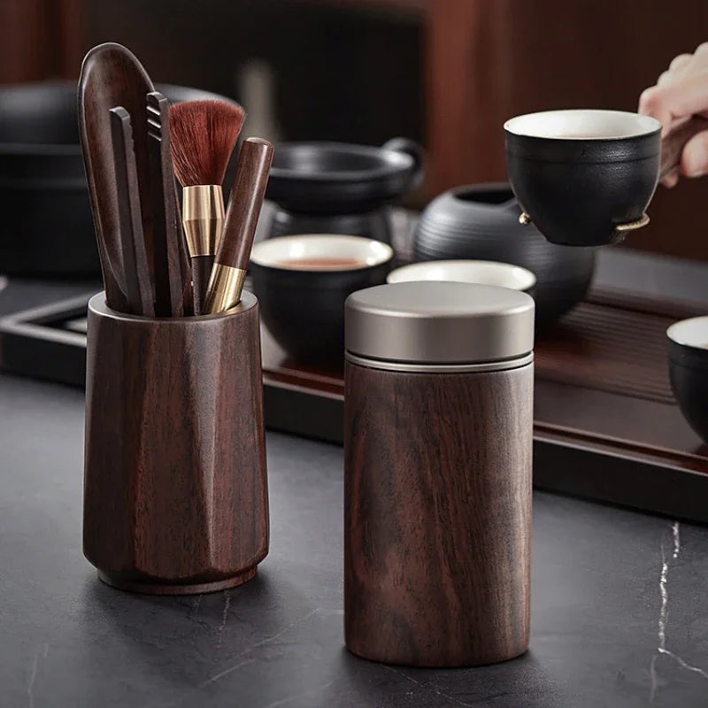 Ebony Sealed Tea Can Pu 'er Storage Storage Tea Box Household Wooden Chinese Portable Tea Can