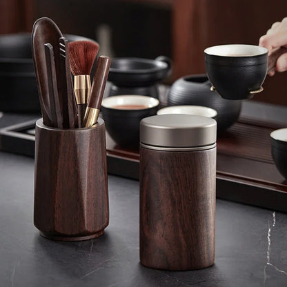 Ebony Sealed Tea Can Pu 'er Storage Storage Tea Box Household Wooden Chinese Portable Tea Can