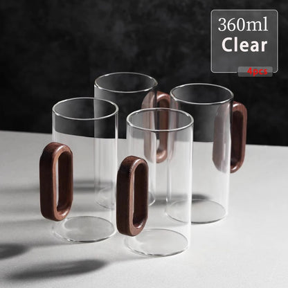 2/4/6pcs Glass Mug With Wooden Handle Heat-resistant Teacup Set Transparent Breakfast Milk Juice Cup Home Party Drinkware