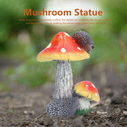 2 PCS Hedgehog Mushroom Ornament Estatua de animales en miniatura Decoración de bonsai para jardín interior