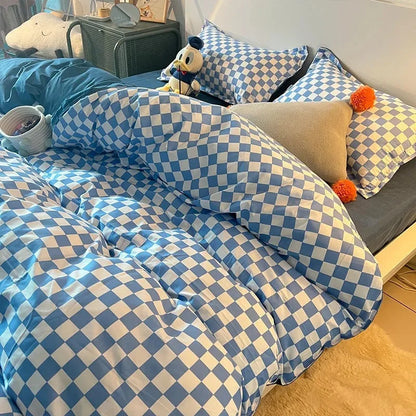 Juego de ropa de cama de tablero de ajedrez sin edredón edredón nórdico fundas de almohada de almohada