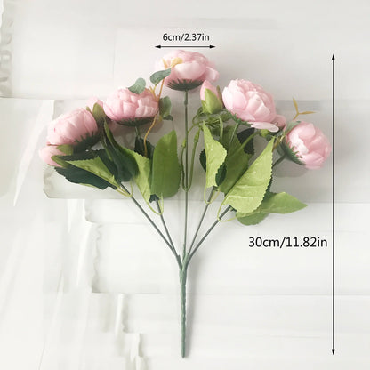30 ס"מ ורוד ורוד משי משי פרחים מלאכותיים זר 5 ראש גדול ו -4 פרחים מזויפים זולים לקישוט חתונה ביתי מקורה