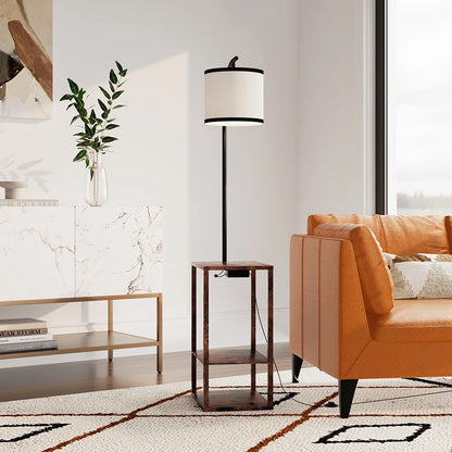 KOMORE Modern Metal Floor Lamp Side Table 2 In 1 for Living Room Office, Bedroom, Hallway, Porch