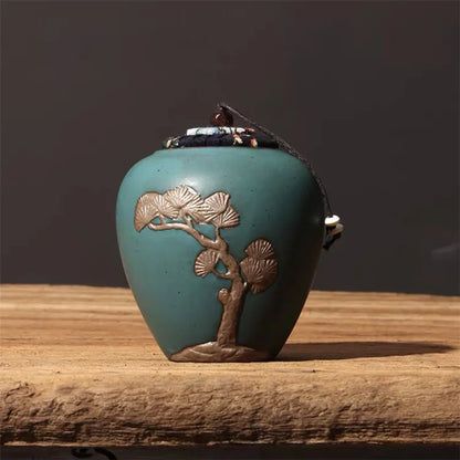 Japanese Creative Ceramic Hand-painted Embossed Tea Caddy Retro Handmade Storage Jar Coffee Beans Container Teaware Accessories