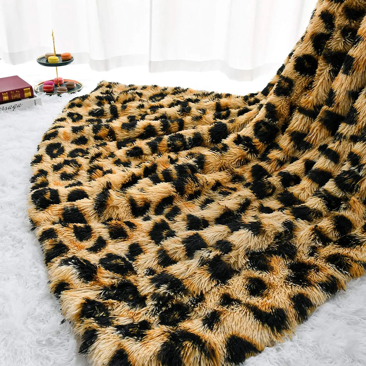 Luxo de luxo Decor de ponto de leopardo Decoração da sala da pista de bebê Cobertoras de bebê Capas de cama de inverno peludas Capa de sofá