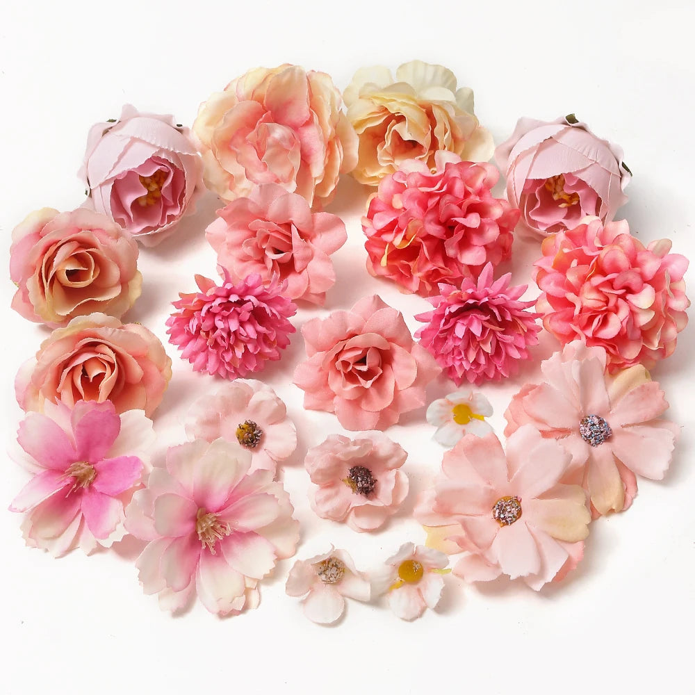 20 / 14pcs / lot fleurs artificielles mixtes en soie rose fausse fleur pour décoration intérieure décoration de mariage bricolage artisanat accessoires cadeaux