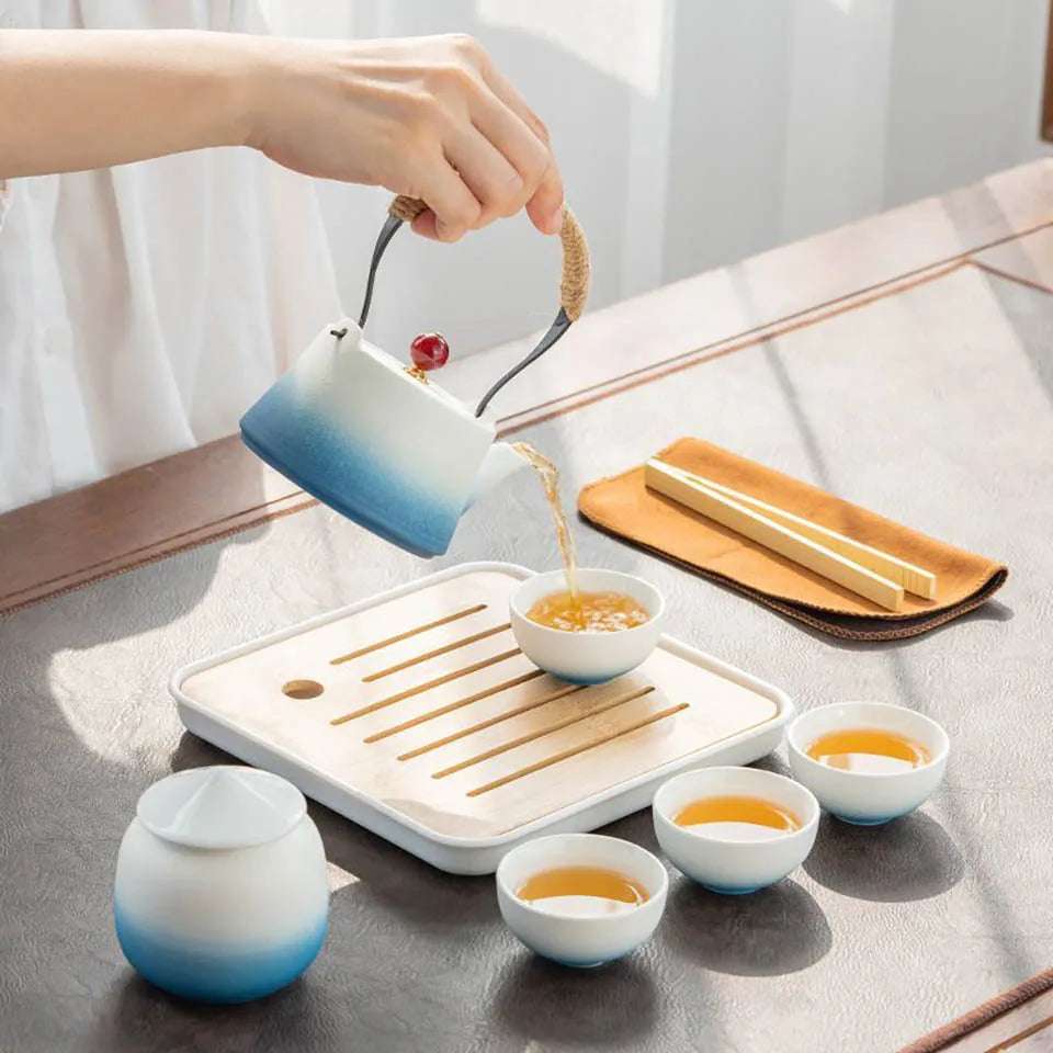 1 Set Travel Tea Set Chinese Kung Fu Tea Set Anti-scalding Set Exquisite Ceramic Teapot Drinkware Gifts For Tea Loves