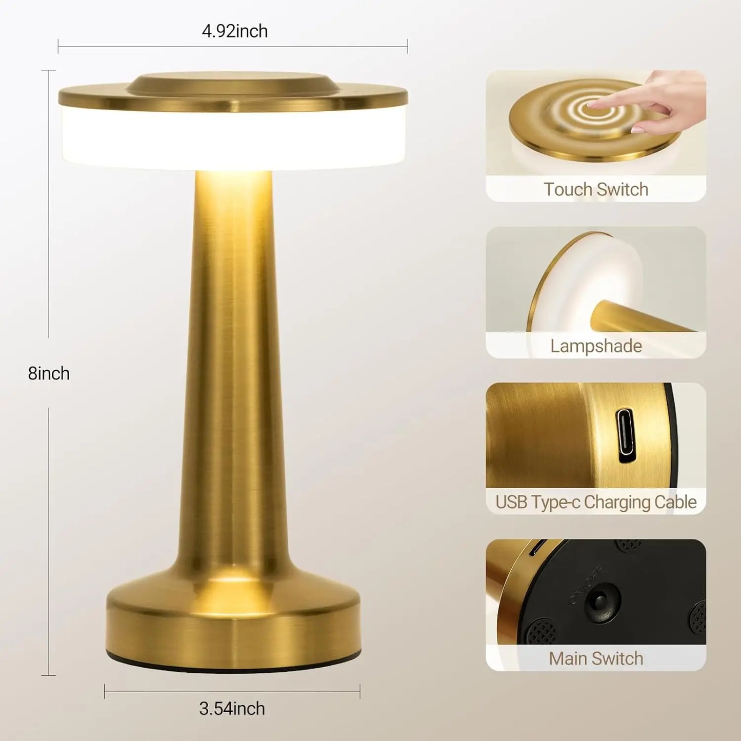 LED Table Lamp Touch Sensor Rechargeable Desktop Night Light Wireless Reading Lamp for Restaurant Hotel Bar Bedroom Decor Light