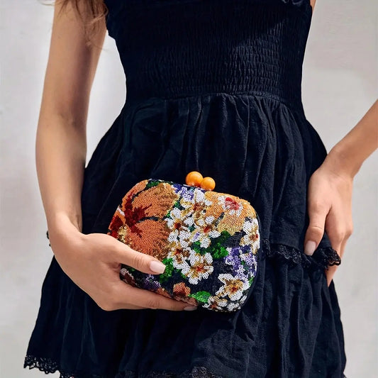 Retro Sequins Evening Dress Floral Pattern Clutch Mini Bag - Perfect For Party, Wedding, Club, Dinner!