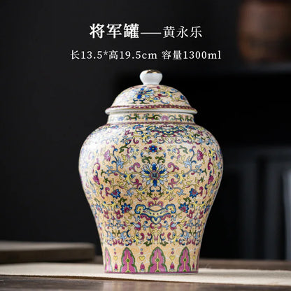 European Style Colored Ceramic Tea Caddy Large Sealed Candy Jar Tabletop Flower Vase Household Coffee Beans and Nuts Storage Box