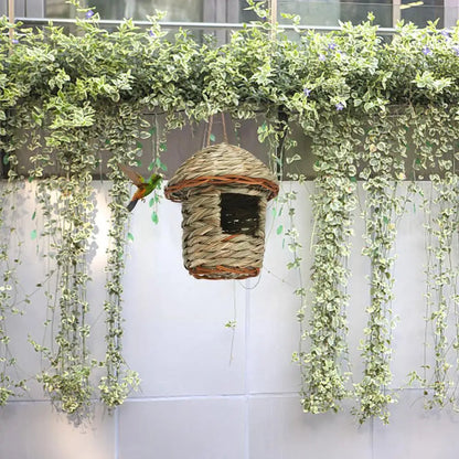 Colgante colibrí nido de pájaro nido de pájaros en jardín de paja nido tejido de la casa de paja pájaro pájaro casa tejida a mano h5g8