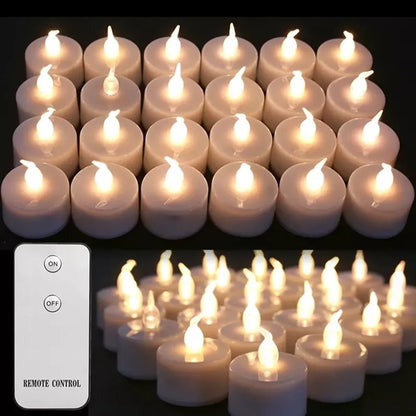 24pcs Flickering LED CANDLE TEALights No-Remote/Remote Control Candles sem chamas com bateria para casamentos em casa decors de Natal