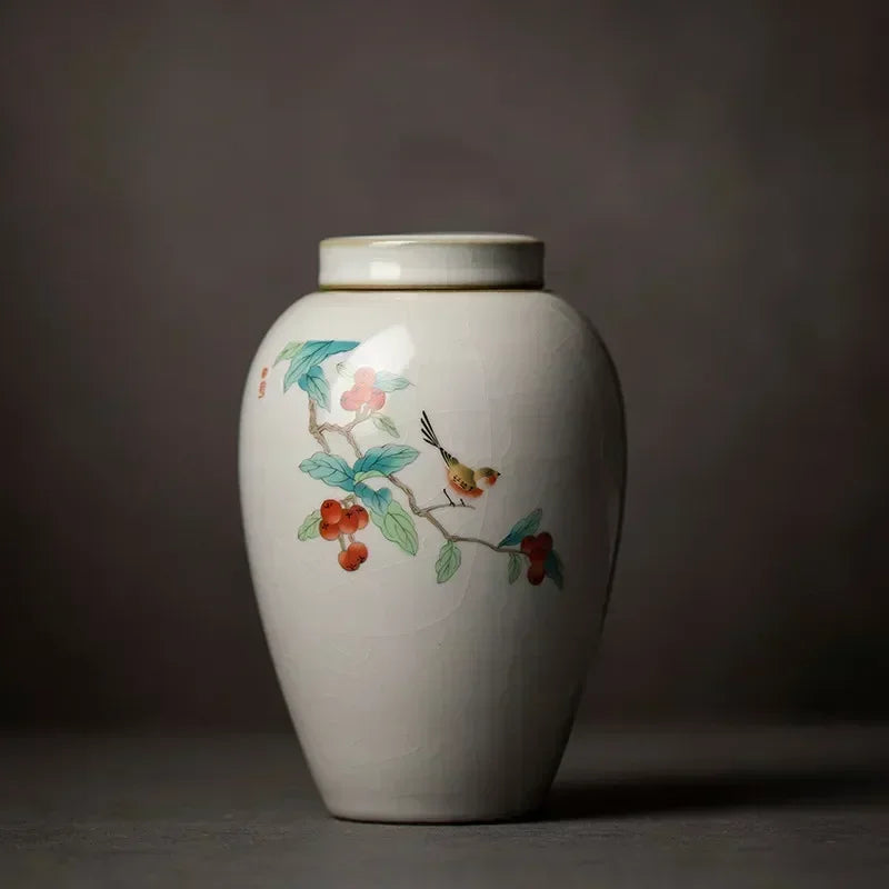 Retro Ru Kiln Ceramics Tea Caddy Cute Cat Pattern Portable Sealed Tea Leaf Containers Travel Tea Bag Storage Box Spice Organizer