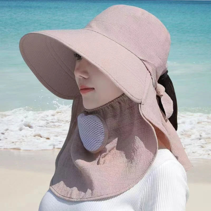 Summer Hat Women Outdoor Cycling Sunshade Face Mask Borre ancho Suncreen Sun Hats Casual Sunhat Visor UV Protección nueva