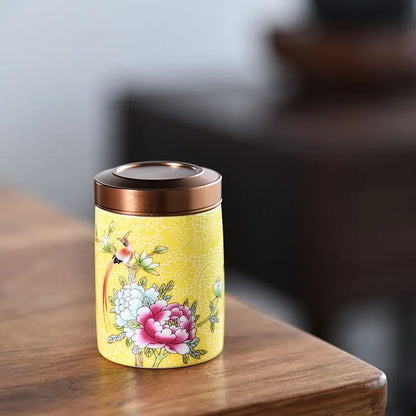 Modern Mini Ceramic Tea Jar Painted Waves Flower Storage Box Portable Sealed Porcelain Jar Coffee Food Container Home Decoration