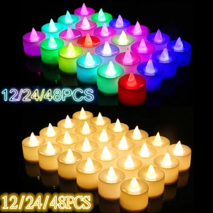 12/204/48 procesu bezplavených LED LED Svíčky světla baterie Tealight Romantic Tea Svíčky pro narozeninovou párty svatební dekorace