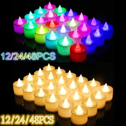 12/24/48 pcs Flameless LED CANDYLE LYS Batteri Powered Tealight Romantic Tea Candles til fødselsdagsfest Bryllupsdekorationer