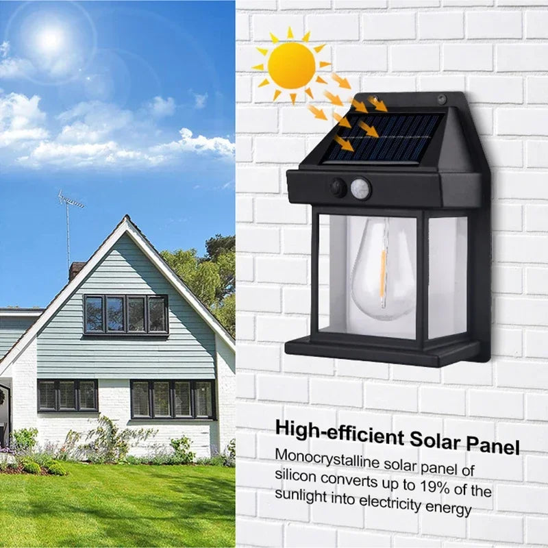 Lámpara de pared Solar para exteriores, lámpara de filamento de tungsteno impermeable, lámpara de inducción, luz para el hogar, luz de pared para jardín