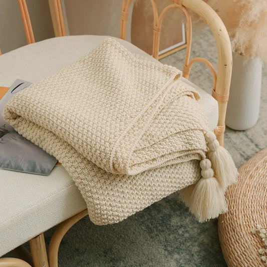 Gyapjú kötött kockás takaró bojt szuper puha bohémia dobó takaró ágy kanapé fedőlapos dekorációs takarók