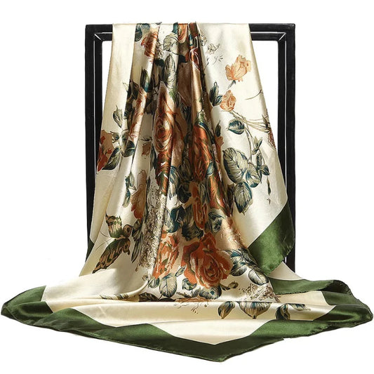 Tlač hlavy módne kvetinové štvorcové šály Populárne 90x90cm Bandannas 2022 Four Seasons Kerchief Luxury Sunkreen Silk Scarves
