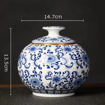 Blue and White Porcelain Tea Canister Ceramic Tea Organizer Box Storage Jars Desk Decoration Tea Jar Coffee Container Tea Caddy
