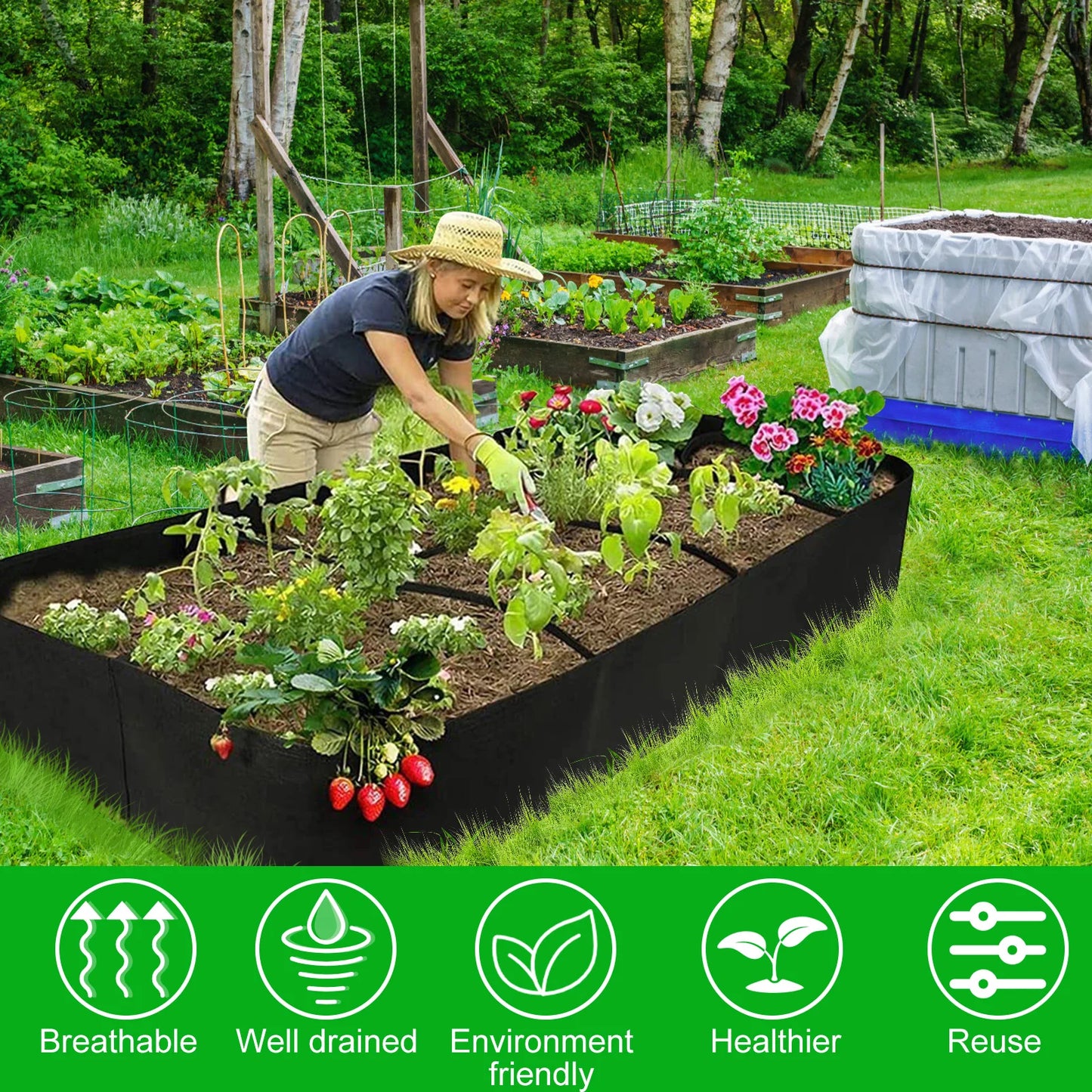 4/8 grilles jardin surélevé plantant lit tissu le lit de jardin surélevé carré carré fleur de jardin fleur cultiver le sac de légumes pot