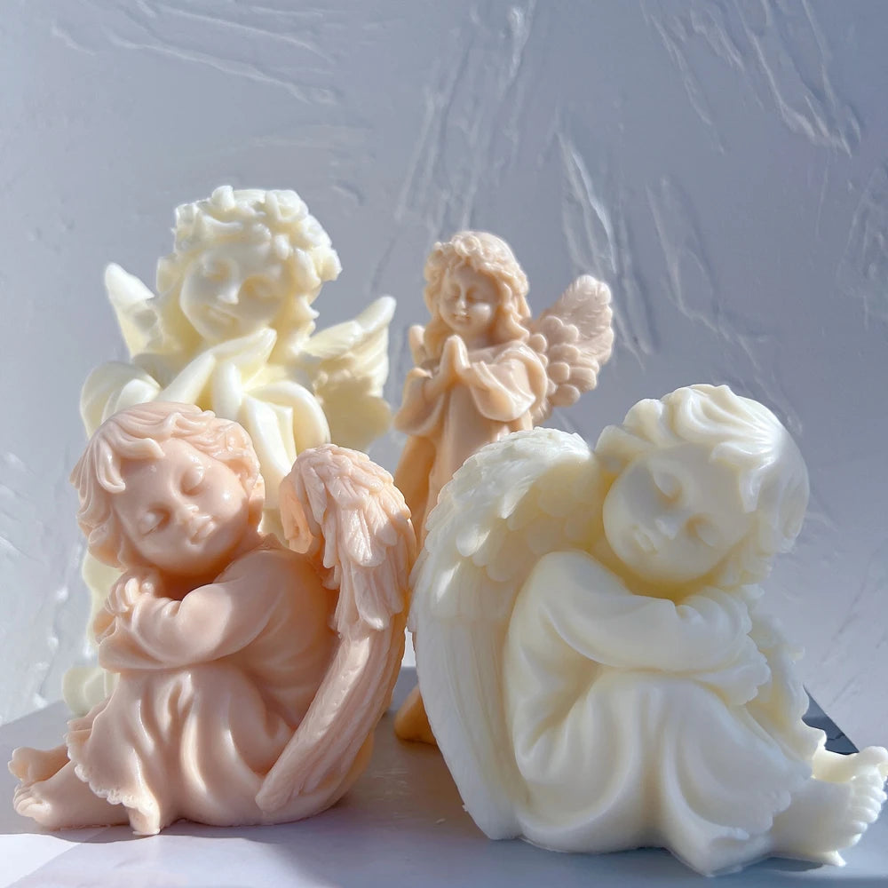 Puutarhanhoitokäsityöt kerubi silikoni muotti poika taide veistos soija vahakynttilä muotti rukoileva tyttö enkeli patsas kodin sisustus