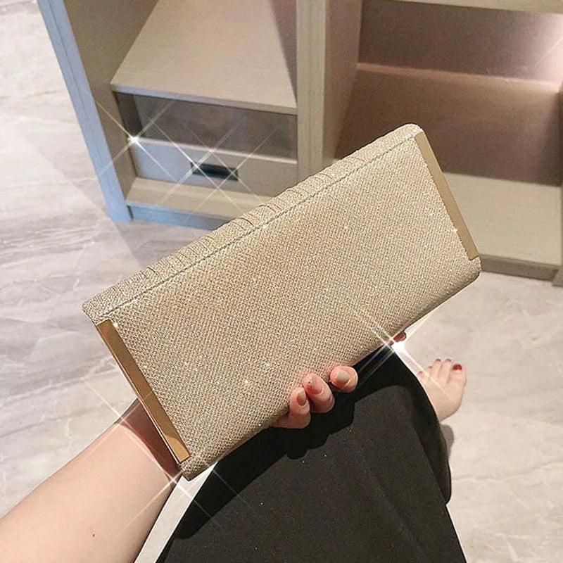 Glitter kuvert håndtaske kvinder skinnende guld foldet lang pung kvindelig modedag kobling bling bridal bryllupsfest aften taske