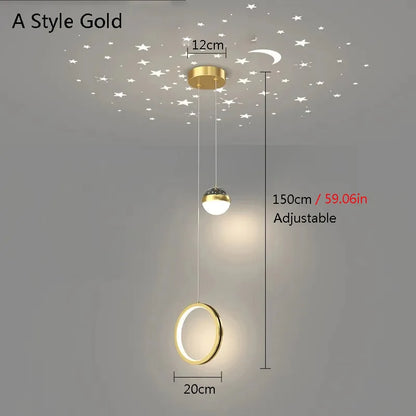 Starry Sky Projection Style Circular Led Pendant Light Living Room Dining Room Bedroom Cafe Indoor Lighting Decoration