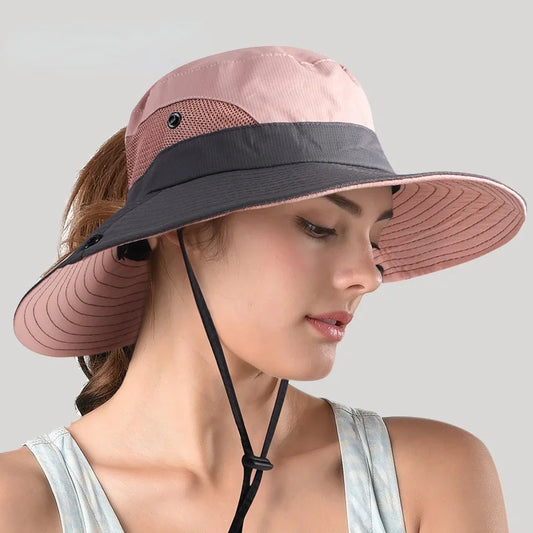 Safari Sun Hats for Women Summer Hat Wide Brim UV UPF Protection Ponytail Outdoor Fishing Hiking Hat for Female