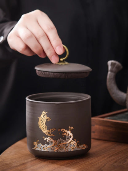New Ceramic Red Porcelain Tea Jar Creative Sealed Storage Tank Black Tea Puer Storage Kitchen Storage Tool
