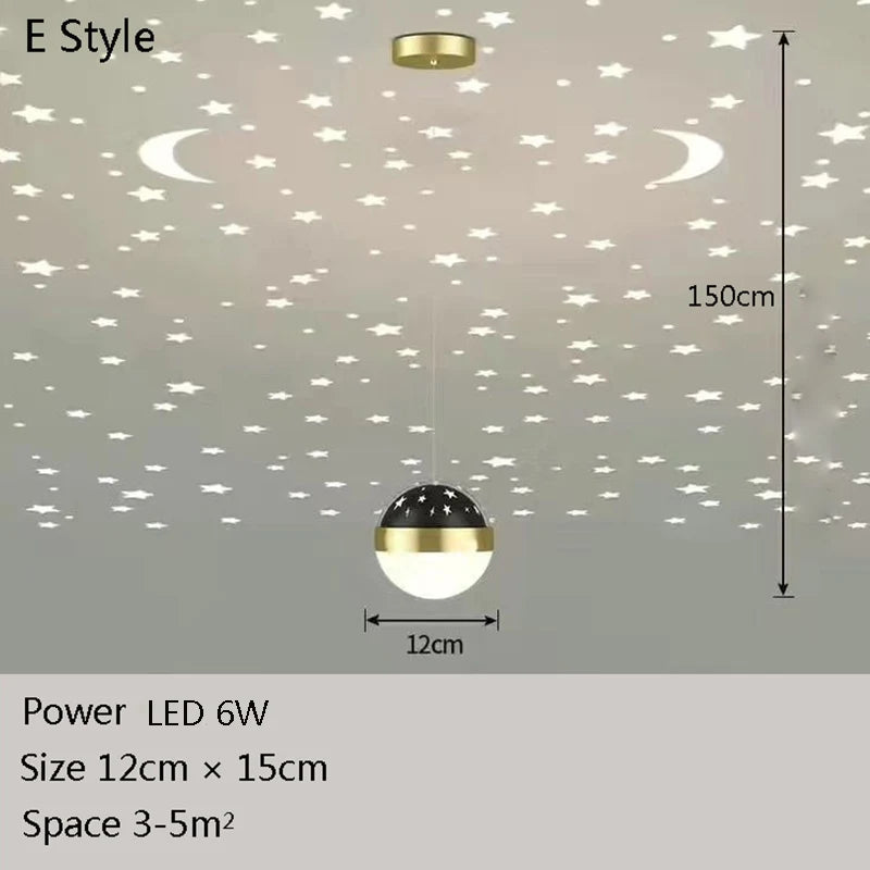 Starry Sky Projection Style Circular Led Pendant Light Living Room Dining Room Bedroom Cafe Indoor Lighting Decoration