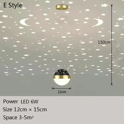 Starry Sky Projection Style Circular Led Pendant Light Living Room Dining Room Bedroom Cafe Indoor Lighting Decoration