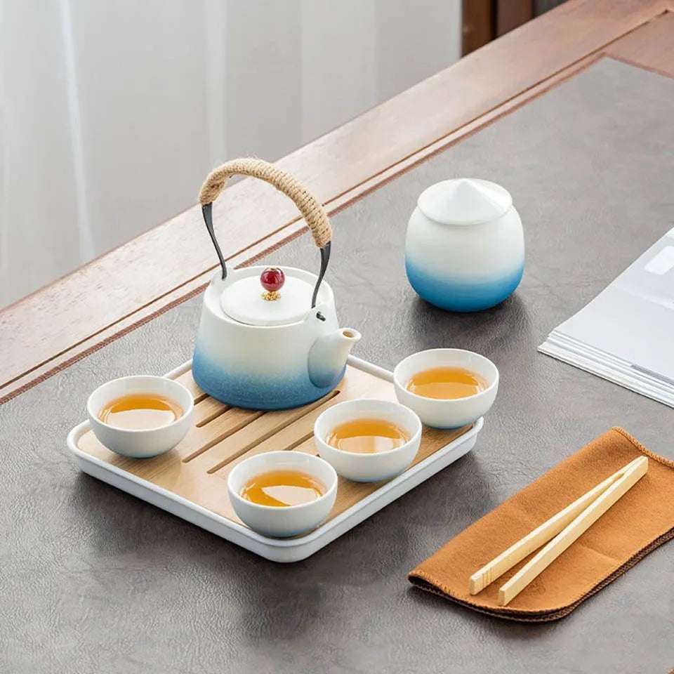 1 Set Travel Tea Set Chinese Kung Fu Tea Set Anti-scalding Set Exquisite Ceramic Teapot Drinkware Gifts For Tea Loves