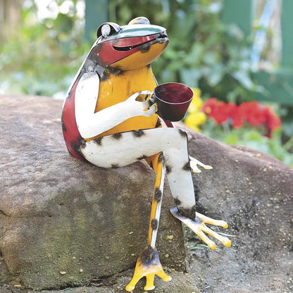 פיסול פסלי גן פסלים משפחתיים קישוט יצירתי מקורה חיצוני קפה מתכת מקורה קפה צפרדע גן פסל פסל פסל
