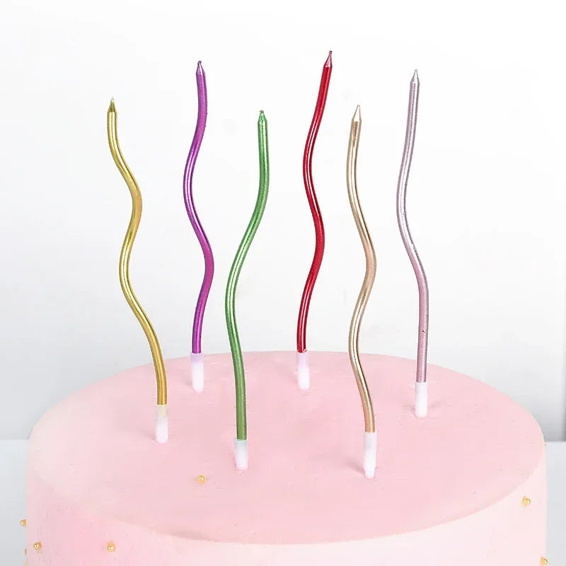 6Pcs Curved Cake Candles Birthday Baby Shower Gender Reveal Cupcake Decorating Candle Toppers Wedding Party Decorative Supplies