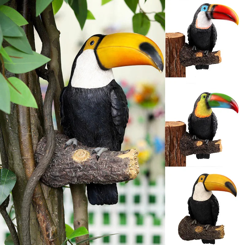 Toucan Bird Figurine Tree Hugger Decor Hanging Resin Ornaments Garden Statue Creative Simulation Animal Yard Wall Decoration