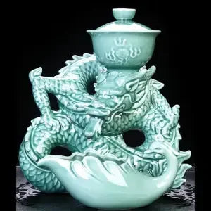 Lazy Tea Set Home Office Retro Dragon Semi Automatic Tea Pot Anti scalding Rotating Brewing Tea Set