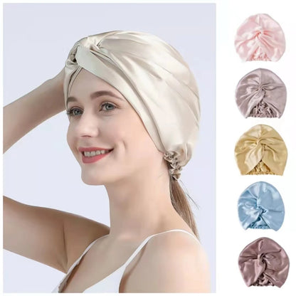 100 Mulberry Silk Turban Bonnets For Women Twisted Sleeping Night Cap 19 Momme Pure Silk Hair Wrap Cap til Curly Ladies Headwrap